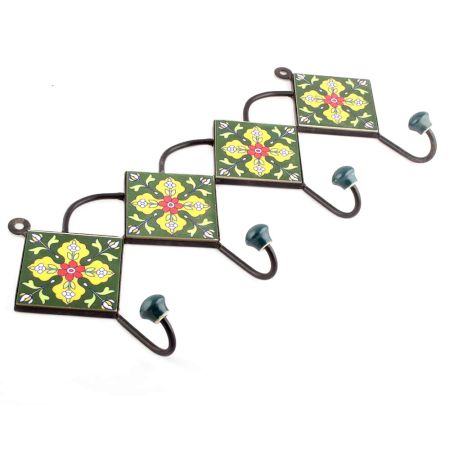 Forest Green And Yellow Ceramic Flower Tiles Hook